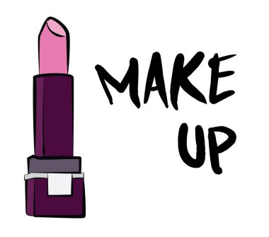 Ruj ve dudak parlatıcısı, el yapımı makyaj seti. Makyaj, fırça - Beyaz arkaplanda izole edilmiş moda illüstrasyon vektörü nesnesi