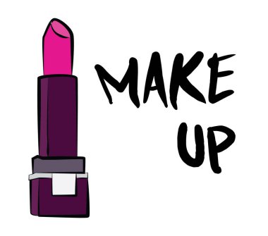 Ruj ve dudak parlatıcısı, el yapımı makyaj seti. Makyaj, fırça - Beyaz arkaplanda izole edilmiş moda illüstrasyon vektörü nesnesi