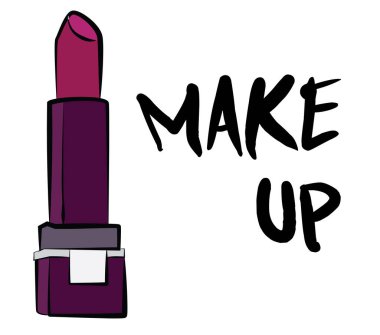 Ruj ve dudak parlatıcısı, el yapımı makyaj seti. Makyaj, fırça - Beyaz arkaplanda izole edilmiş moda illüstrasyon vektörü nesnesi