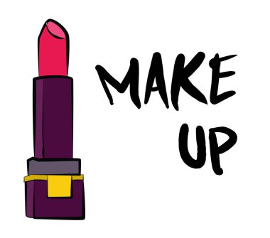 Ruj ve dudak parlatıcısı, el yapımı makyaj seti. Makyaj, fırça - Beyaz arkaplanda izole edilmiş moda illüstrasyon vektörü nesnesi