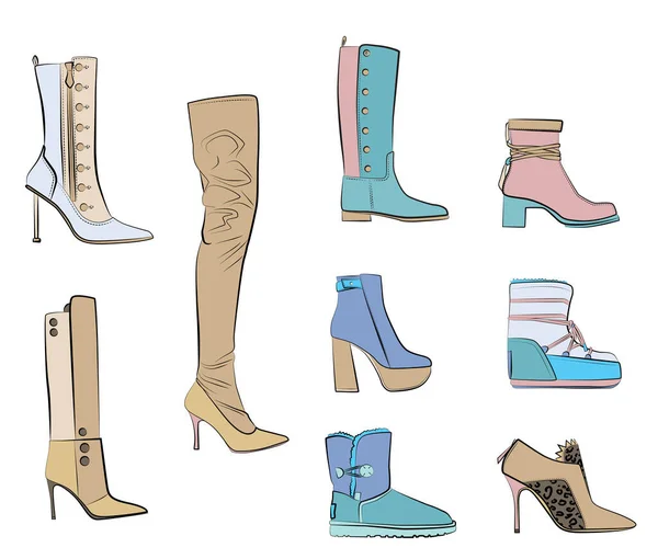 Mujer Zapatos Moda Objetos Vectoriales Ilustrativos Aislados — Vector de stock