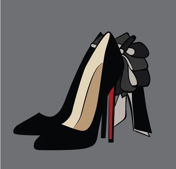 Mujer Alta Costura Zapatillas Vector Conjunto Aislado Doodle Objetos Ilustración — Vector de stock