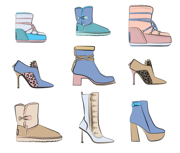 Vrouw Schoenen Mode Illustratie Vector Objecten Geïsoleerd — Stockvector