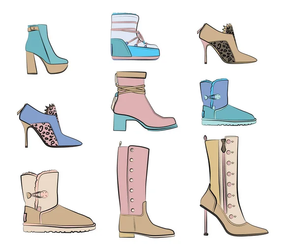 Mujer Zapatos Moda Objetos Vectoriales Ilustrativos Aislados — Vector de stock