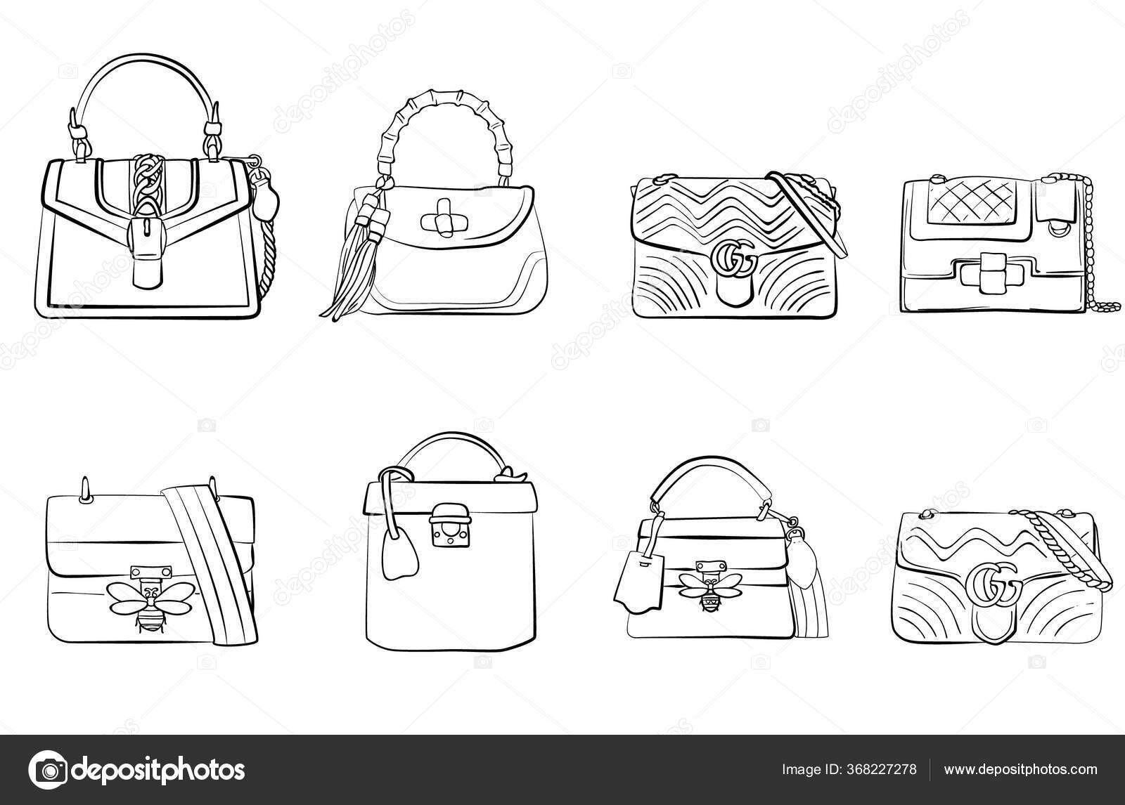 Bolsas Femeninas Moda Ilustración Bocetos Vectores Diferentes