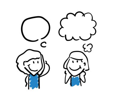 Ofis çalışanları ve konuşma baloncukları, el çizimi karalama çizgisi çizgi film karakterleri - kadınların izole vektör çizimi