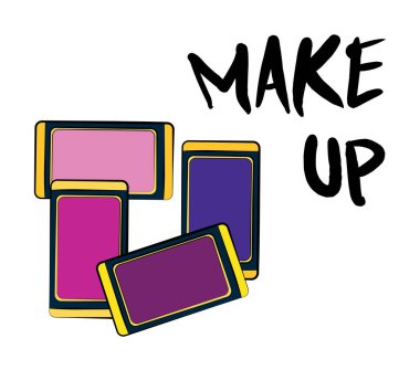 Göz farı, el yapımı makyaj seti. Makyaj, göz gölgeleri, fırça - Beyaz arkaplanda izole edilmiş moda illüstrasyon vektörü nesnesi