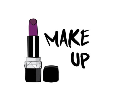 Ruj ve dudak parlatıcısı, el yapımı makyaj seti. Makyaj, fırça - Beyaz arkaplanda izole edilmiş moda illüstrasyon vektörü nesnesi