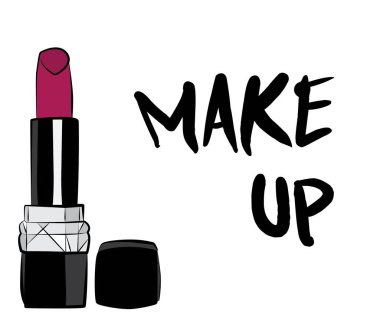 Ruj ve dudak parlatıcısı, el yapımı makyaj seti. Makyaj, fırça - Beyaz arkaplanda izole edilmiş moda illüstrasyon vektörü nesnesi