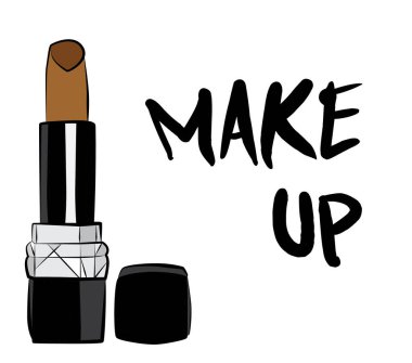 Ruj ve dudak parlatıcısı, el yapımı makyaj seti. Makyaj, fırça - Beyaz arkaplanda izole edilmiş moda illüstrasyon vektörü nesnesi