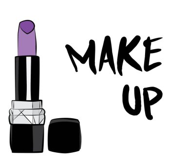 Ruj ve dudak parlatıcısı, el yapımı makyaj seti. Makyaj, fırça - Beyaz arkaplanda izole edilmiş moda illüstrasyon vektörü nesnesi