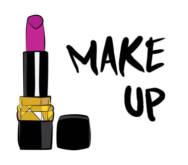 Ruj ve dudak parlatıcısı, el yapımı makyaj seti. Makyaj, fırça - Beyaz arkaplanda izole edilmiş moda illüstrasyon vektörü nesnesi