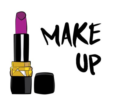 Ruj ve dudak parlatıcısı, el yapımı makyaj seti. Makyaj, fırça - Beyaz arkaplanda izole edilmiş moda illüstrasyon vektörü nesnesi