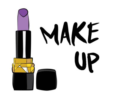 Ruj ve dudak parlatıcısı, el yapımı makyaj seti. Makyaj, fırça - Beyaz arkaplanda izole edilmiş moda illüstrasyon vektörü nesnesi