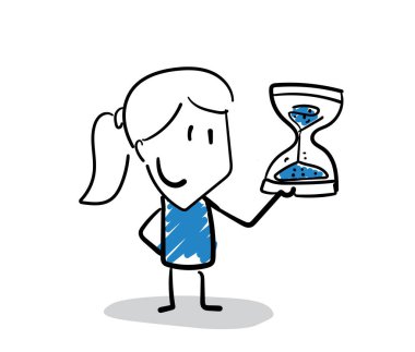 İş adamı - Ofis çalışanı kum saati ile yönetici, kız el çizimi karalama çizimi çizgi film karakteri - kadın izole vektör çizimi çizimi.