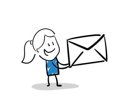 İş adamı - Ofis çalışanı posta ile yönetici, kız el çizimi karalama çizimi çizimi çizgi film karakteri - izole edilmiş kadın vektör çizimi çizimi.