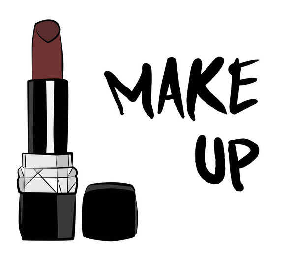 lipstick and lip gloss make up, Hand drawn cosmetics set. Make up, brush - Fashion illustration vector object isolated on white background