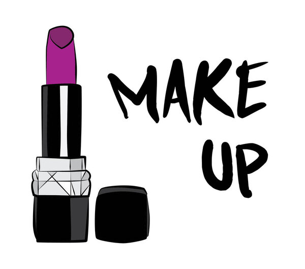 lipstick and lip gloss make up, Hand drawn cosmetics set. Make up, brush - Fashion illustration vector object isolated on white background