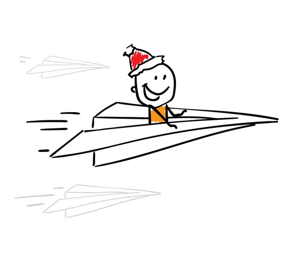 Geschäftsmann Büroangestellter Manager Mit Papierflugzeug Junge Handgezeichnete Doodle Linie Kunst — Stockvektor
