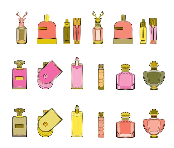 Diferentes Perfumes Aislados Sobre Fondo Blanco — Archivo Imágenes Vectoriales
