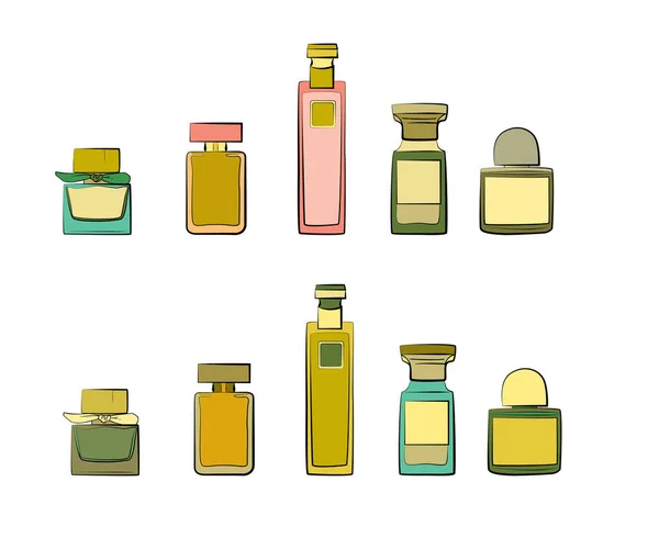 Verschillende Parfums Geïsoleerd Witte Achtergrond — Stockvector