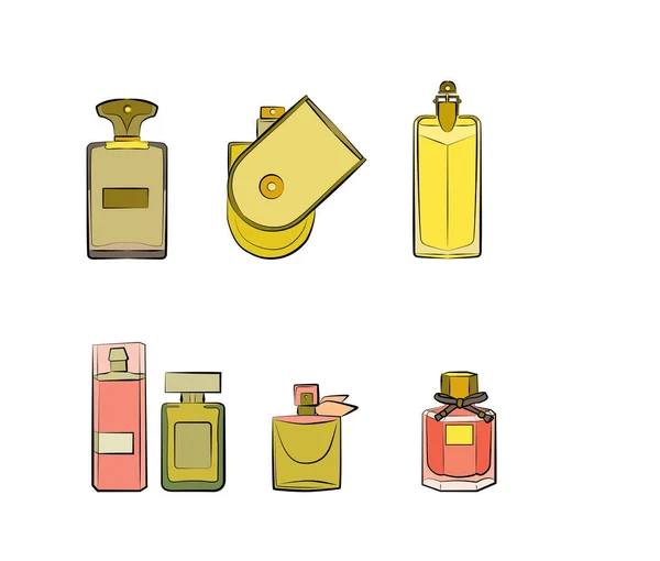 Different Perfumes Isolated White Background — Stock Vector