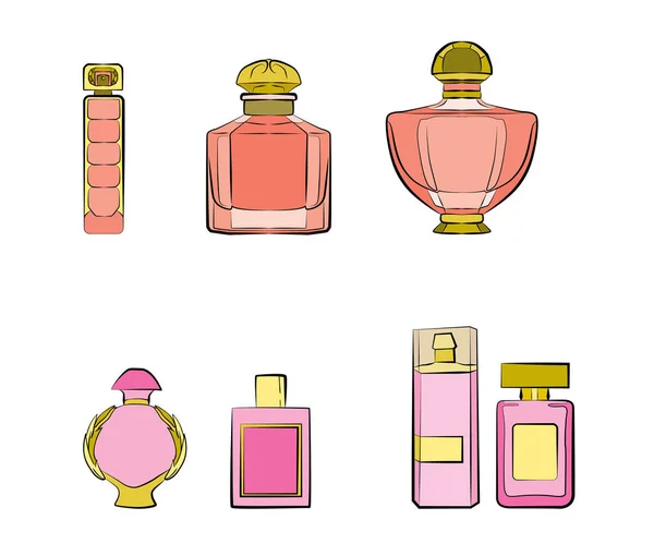 Diferentes Perfumes Aislados Sobre Fondo Blanco — Archivo Imágenes Vectoriales