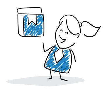 İş adamı, elinde kitapla büro çalışanı müdürü. Kız el çizimi karalama çizimi çizimi çizimi çizimi karakteri - beyaz arkaplan vektör illüstrasyon hatlarıyla izole edilmiş kadın çizimi.