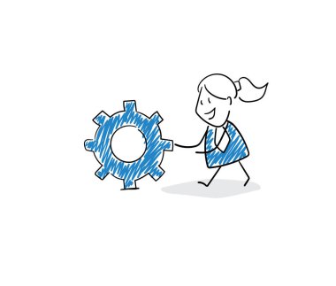 İşadamı, ofis çalışanı ve teçhizatlı bir yönetici. Kız el çizimi karalama çizimi çizimi çizimi çizimi karakteri - beyaz arkaplan vektör illüstrasyon hatlarıyla izole edilmiş kadın çizimi.