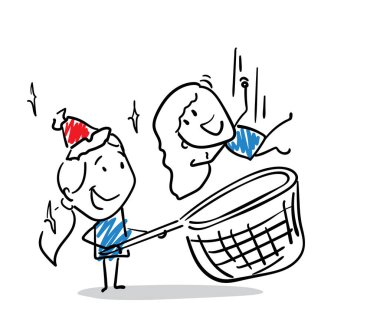 İş kadınları - Ofis çalışanı yöneticileri, kızlar çizilmiş karalama çizgisi çizgi film karakterleri - izole edilmiş kadın vektör çizimi.