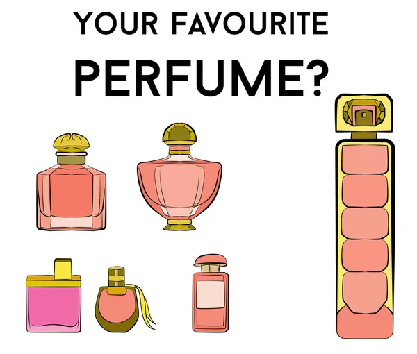 Diferentes Perfumes Aislados Sobre Fondo Blanco — Archivo Imágenes Vectoriales