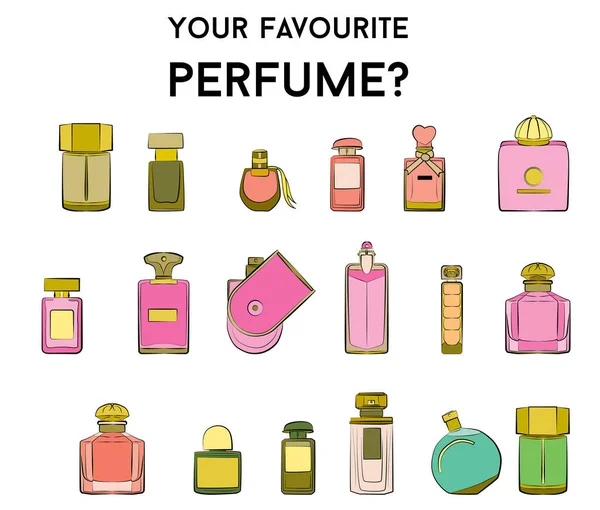 Different Perfumes Isolated White Background — Stock Vector