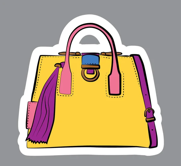 Modische Damentaschen Vektorskizze Illustration Verschiedene Arten Von Stilvollen Taschen Schulranzen — Stockvektor