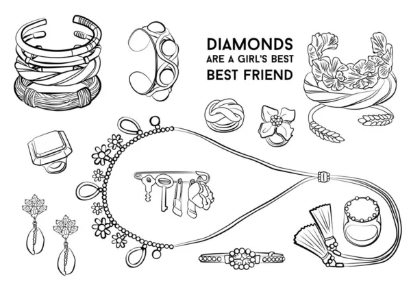 Sieraden Set Fashion Vector Illustratie Vector Object Geïsoleerde Ring Oorbellen — Stockvector