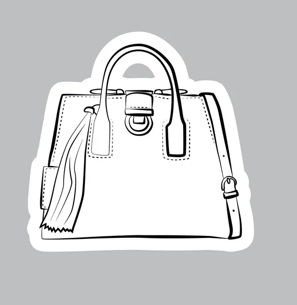 Modische Damentaschen Vektorskizze Illustration Verschiedene Arten Von Stilvollen Taschen Schulranzen — Stockvektor