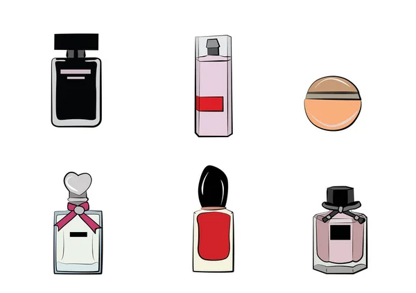 Parfüm Set Kollektion Mode Vektor Illustration Vektor Objekte Isoliert — Stockvektor