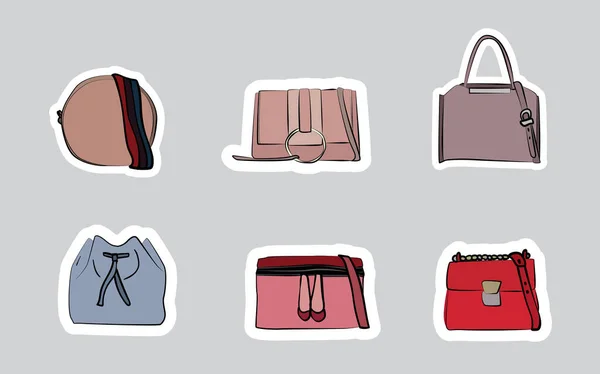 Bolsas Femeninas Moda Ilustración Bocetos Vectores Diferentes Tipos Bolsos Elegantes — Archivo Imágenes Vectoriales