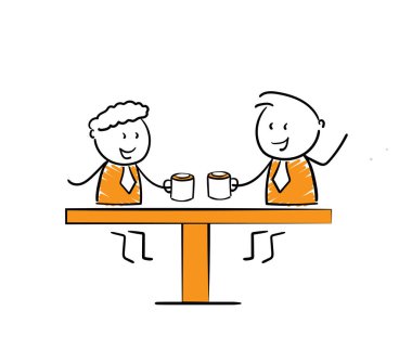 İş adamları, masa başında ofis çalışanları. Erkekler el çizimi karalama çizgisi çizgi film tasarım karakterleri - erkeklerin izole vektör çizimi.