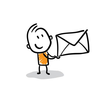 İşadamı - Ofis çalışanı müdürü mektupla. Erkek el çizimi karalama çizimi çizgi film tasarım karakteri - izole vektör çizimi insan çizimi.