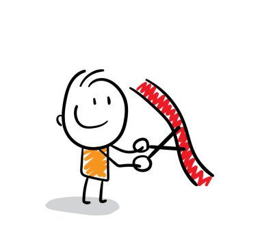 İşadamı - makasla ofis çalışanı yönetici. Erkek el çizimi karalama çizimi çizgi film tasarım karakteri - izole vektör çizimi insan çizimi.