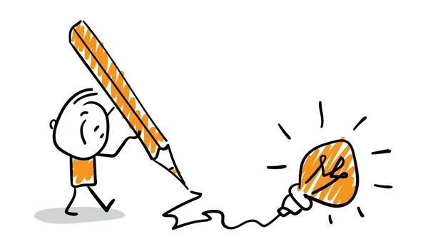 Geschäftsmann Büroangestellter Mit Bleistift Junge Handgezeichnete Doodle Linie Kunst Cartoon — Stockvektor