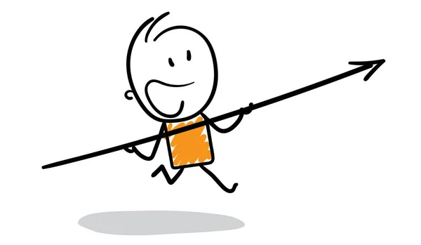 Businessman 矢印付きのオフィスワーカーマネージャー 男の子の手描きのドアラインアート漫画のデザインキャラクター 男性の孤立ベクトルイラストの概要 — ストックベクタ