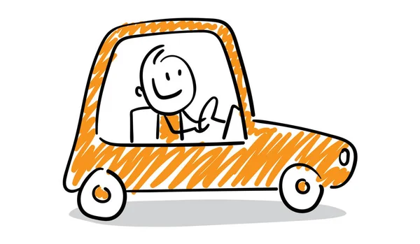 Empresario Gerente Trabajo Oficina Con Coche Chico Dibujado Mano Doodle — Vector de stock