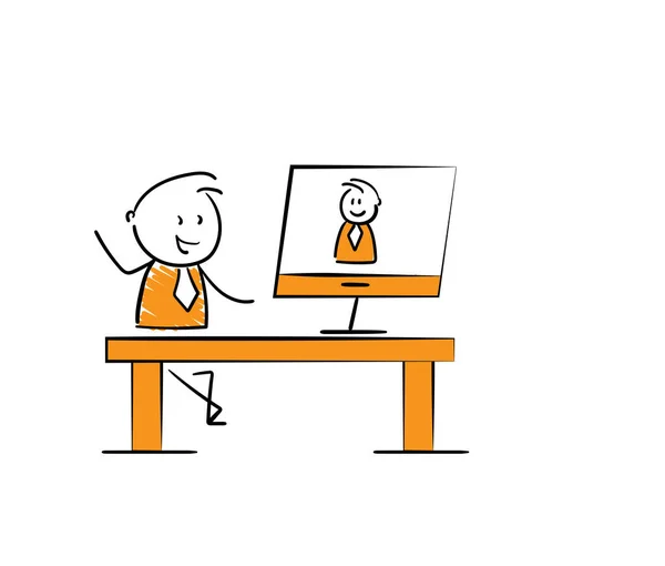 Byznysmen Office Pracovník Manažer Sedí Stolu Chlapec Ručně Kreslené Čmáranice — Stockový vektor
