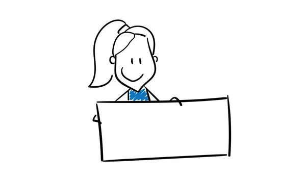 Mujer Negocios Administrador Del Trabajador Oficina Con Tablero Chica Dibujado — Vector de stock