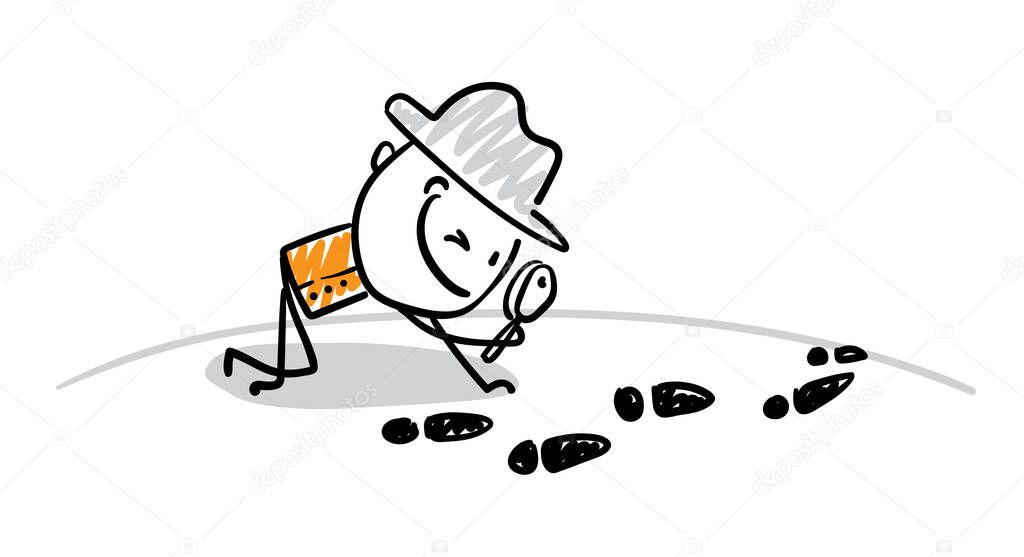Businessman - Office worker manager with hat. Boy hand drawn doodle line art cartoon design character - isolated vector illustration outline of man.