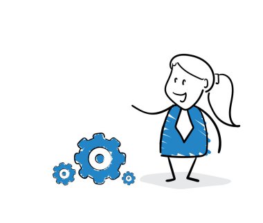 İş adamı - Ofis çalışanı, vitesli yönetici, kız el çizimi karalama çizimi çizgi film karakteri - izole edilmiş kadın vektör çizimi.