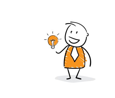 İşadamı - Ampullü ofis çalışanı yönetici. Erkek el çizimi karalama çizimi çizgi film tasarım karakteri - izole vektör çizimi insan çizimi.