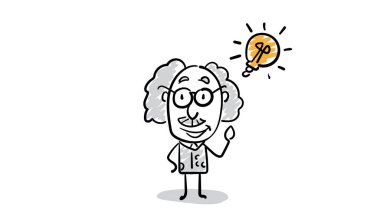 Profesör el çizimi karalama çizimi çizimi karikatür tasarım karakteri ampul - izole vektör çizimi çizimi