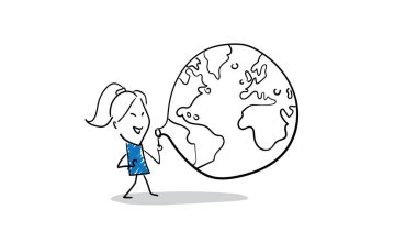 İş kadını - baloncuklu ofis çalışanı yönetici. Kız el çizimi karalama çizimi çizimi çizimi çizimi karakteri - beyaz arkaplan vektör illüstrasyon hatlarıyla izole edilmiş kadın çizimi.